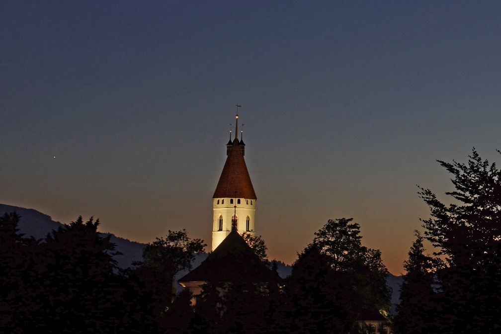 Stadtkirche Thun mit Merkur am 27.02.2019